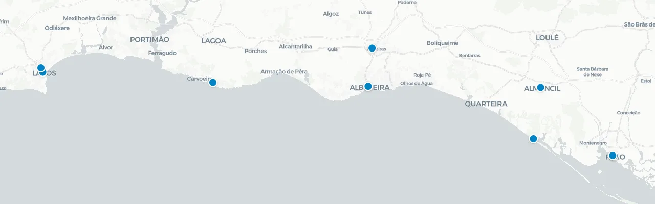 Map of rooftop venues in Algarve