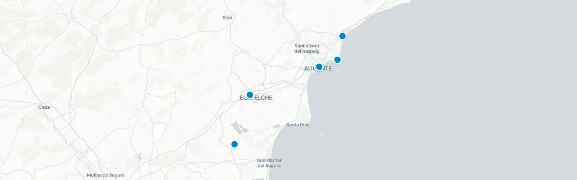 Map of rooftop venues in Alicante