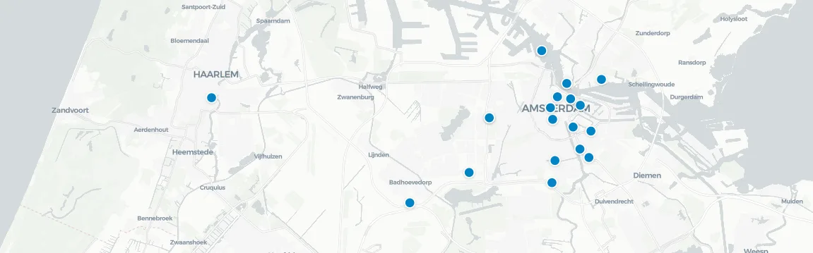 Map of rooftop venues in Amsterdam