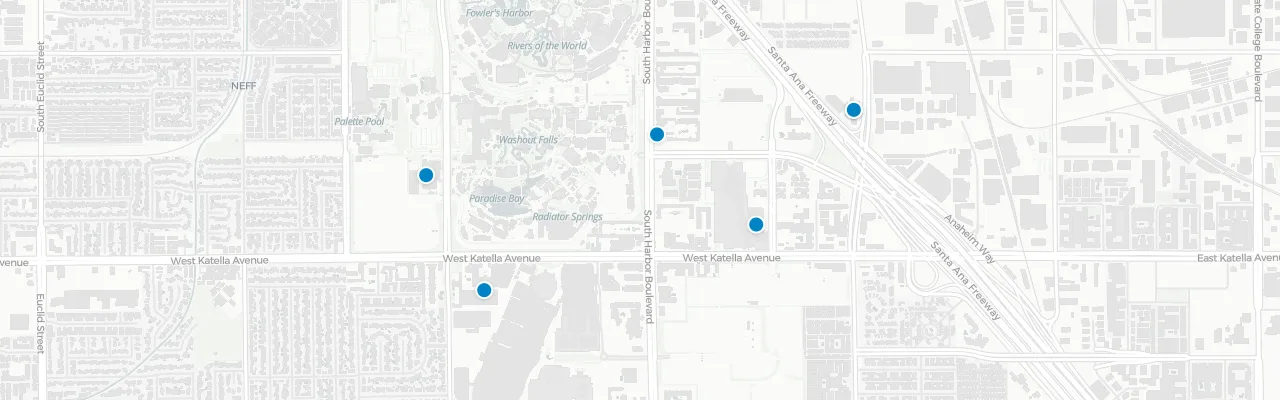 Map of rooftop venues in Anaheim