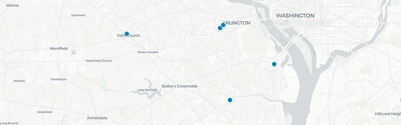 Map of rooftop venues in Arlington, VA