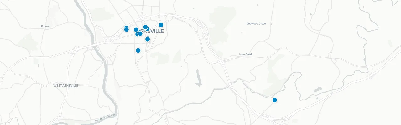 Map of rooftop venues in Asheville