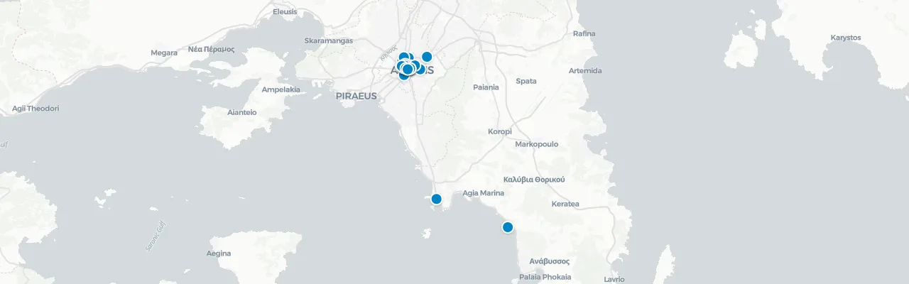 Map of rooftop venues in Athens