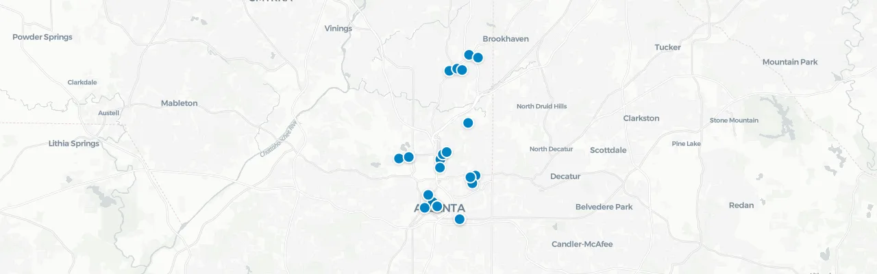 Map of rooftop venues in Atlanta