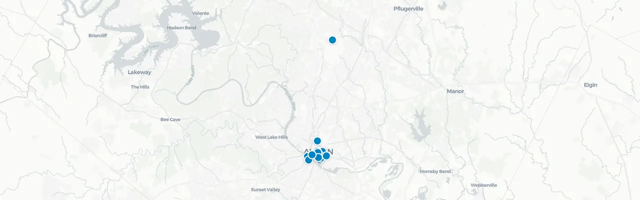 Map of rooftop venues in Austin