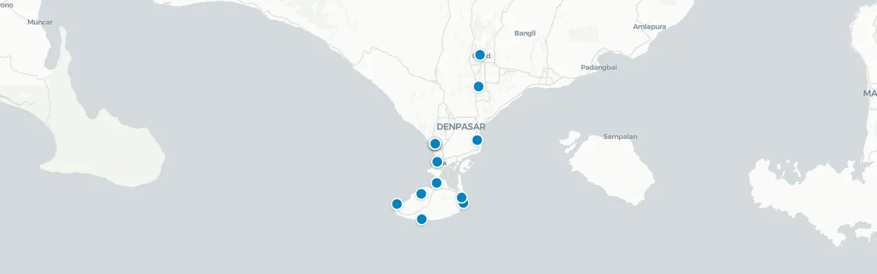 Map of rooftop venues in Bali