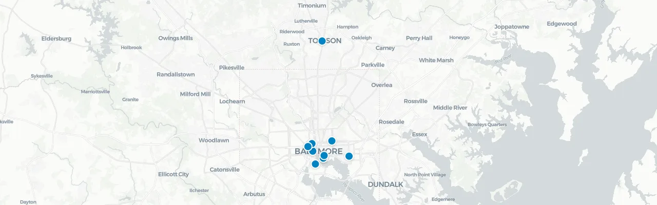 Map of rooftop venues in Baltimore