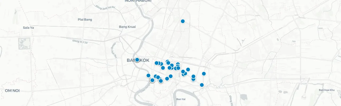 Map of rooftop venues in Bangkok