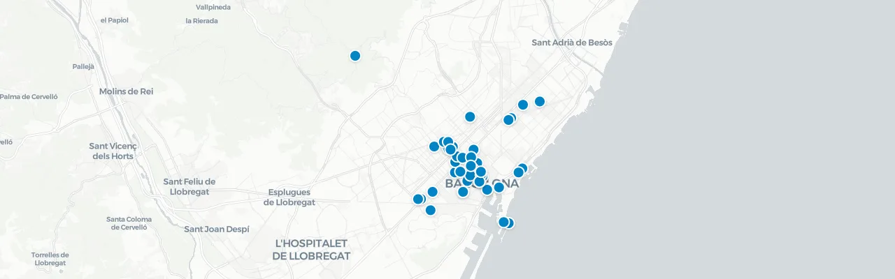 Map of rooftop venues in Barcelona