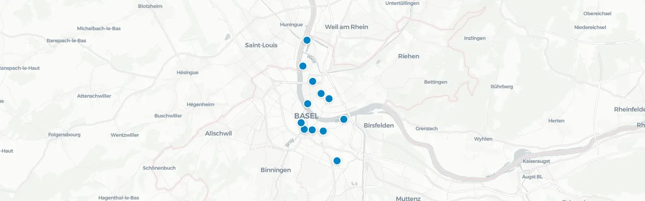 Map of rooftop venues in Basel