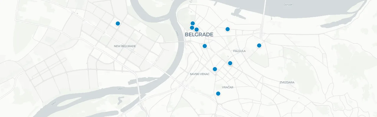 Map of rooftop venues in Belgrade