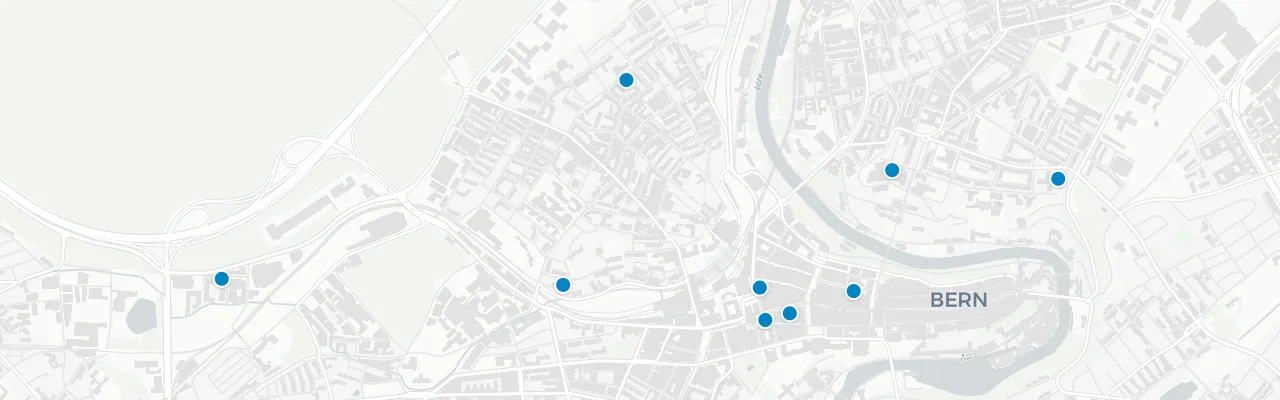 Map of rooftop venues in Bern