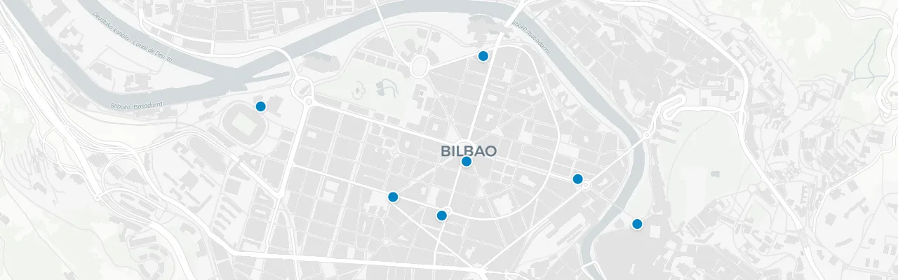 Map of rooftop venues in Bilbao