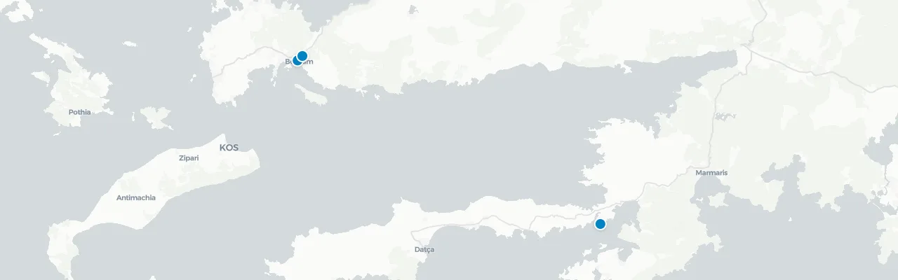 Map of rooftop venues in Bodrum