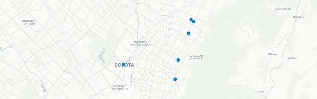 Map of rooftop venues in Bogota