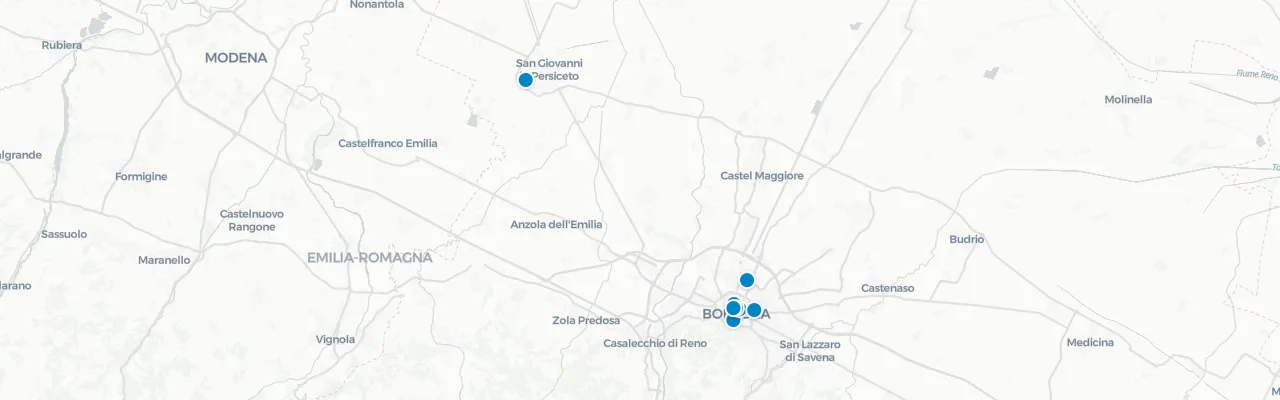 Map of rooftop venues in Bologna