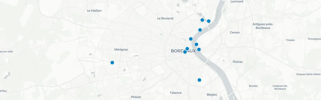 Map of rooftop venues in Bordeaux