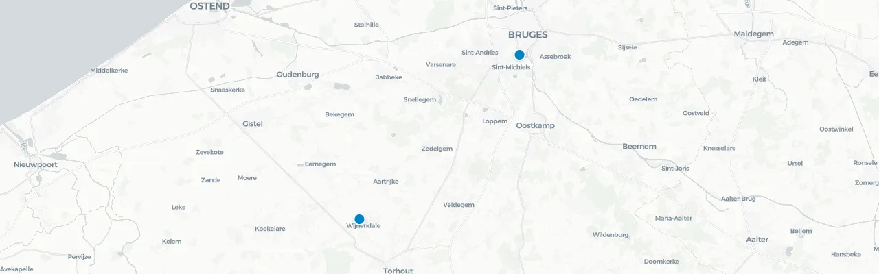 Map of rooftop venues in Bruges