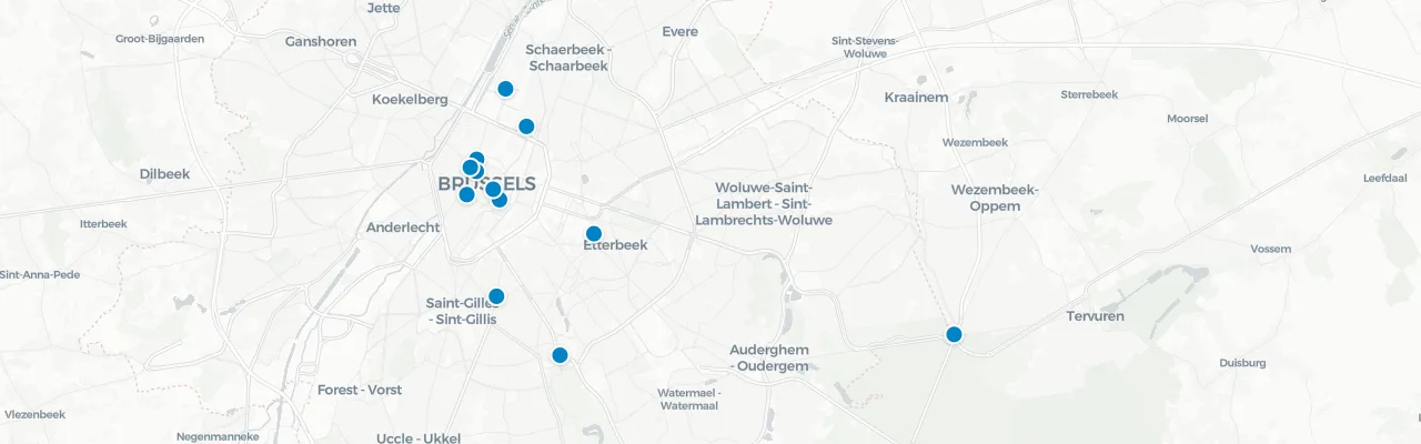 Map of rooftop venues in Brussels