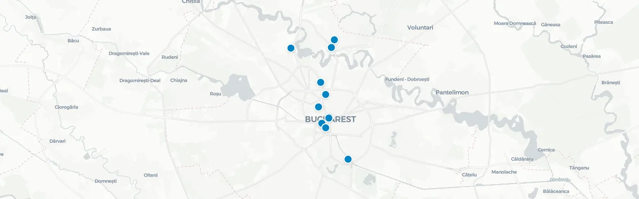 Map of rooftop venues in Bucharest