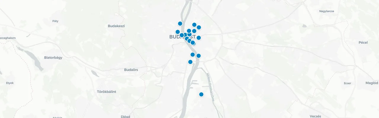 Map of rooftop venues in Budapest