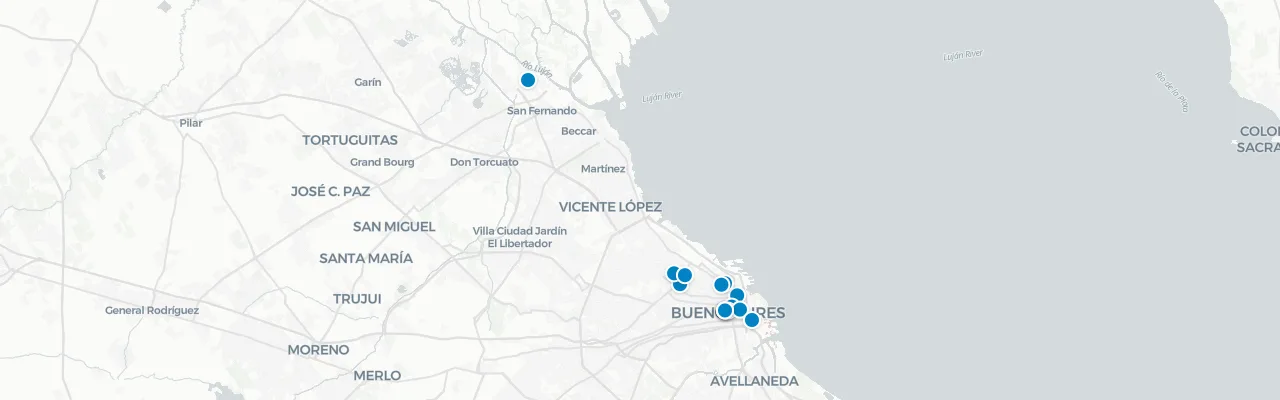 Map of rooftop venues in Buenos Aires