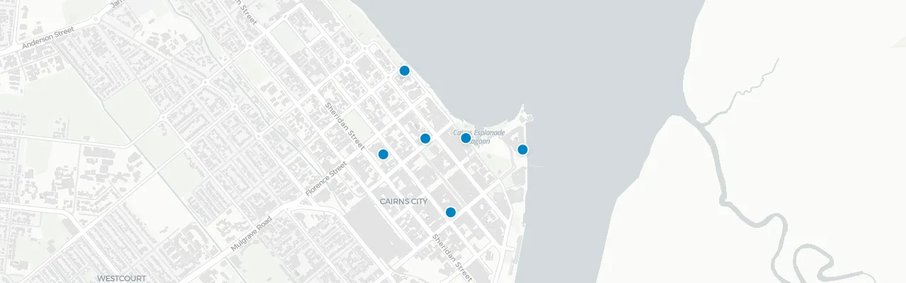 Map of rooftop venues in Cairns