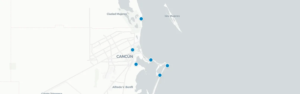 Map of rooftop venues in Cancun
