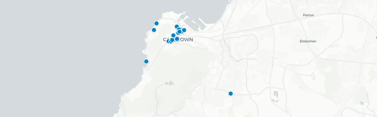 Map of rooftop venues in Cape Town