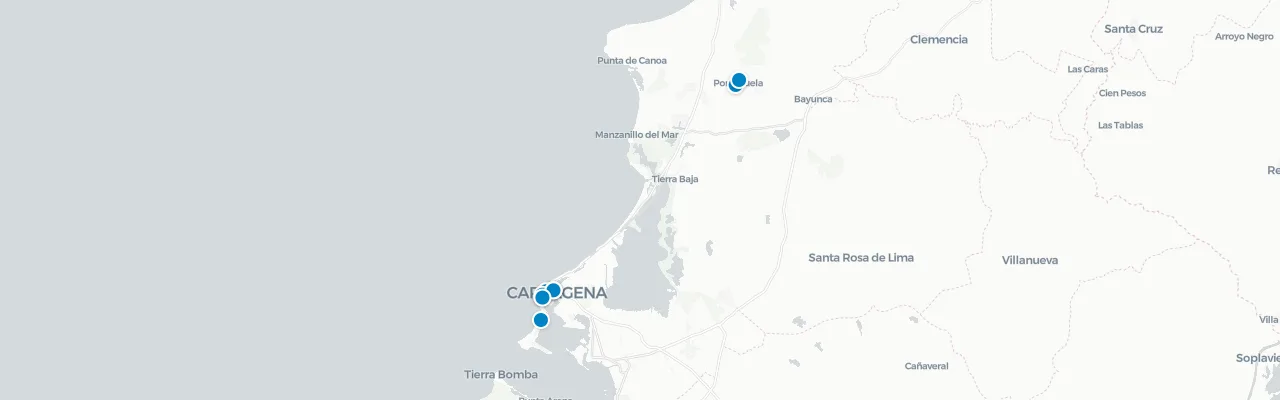 Map of rooftop venues in Cartagena