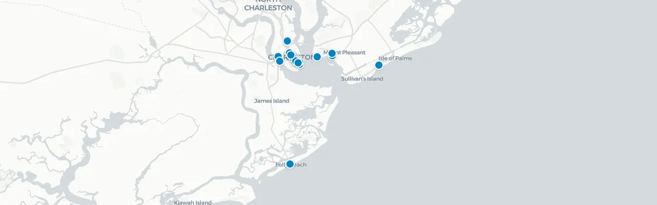 Map of rooftop venues in Charleston
