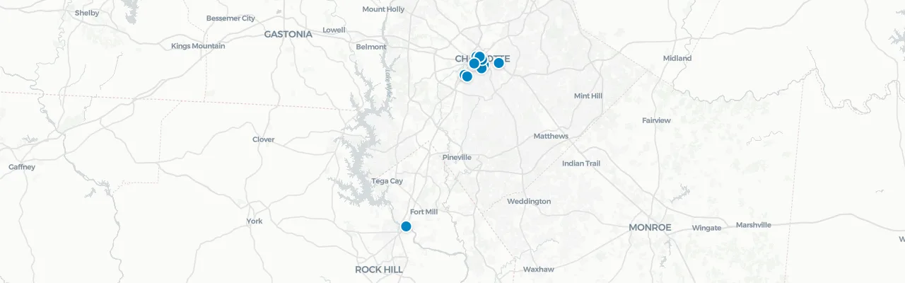 Map of rooftop venues in Charlotte