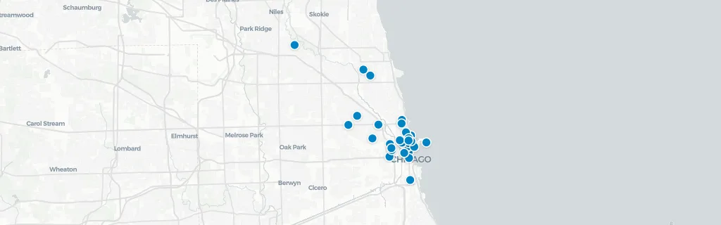 Map of rooftop venues in Chicago