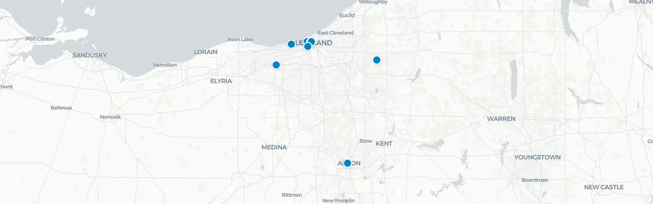Map of rooftop venues in Cleveland