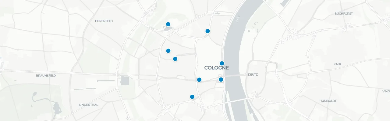 Map of rooftop venues in Cologne