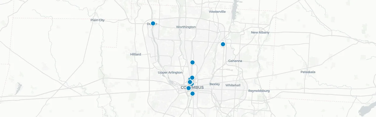 Map of rooftop venues in Columbus