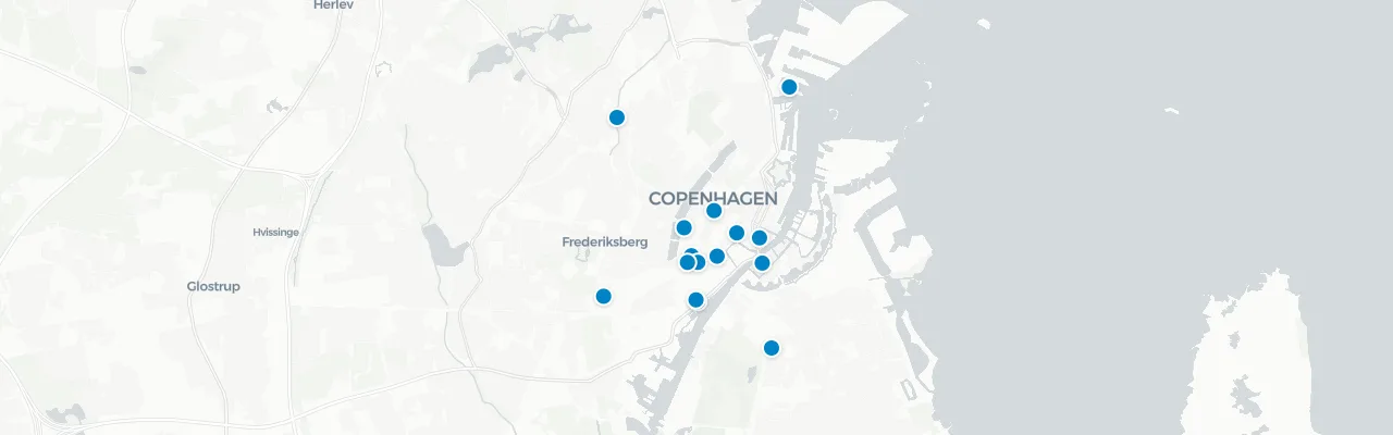 Map of rooftop venues in Copenhagen