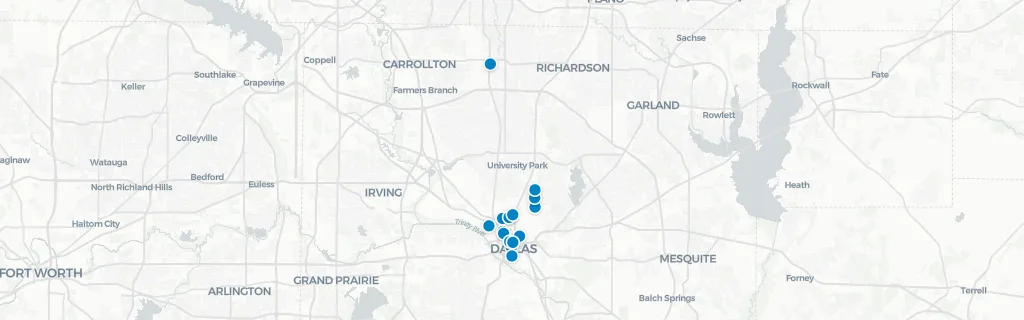 Map of rooftop venues in Dallas