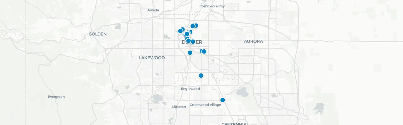 Map of rooftop venues in Denver