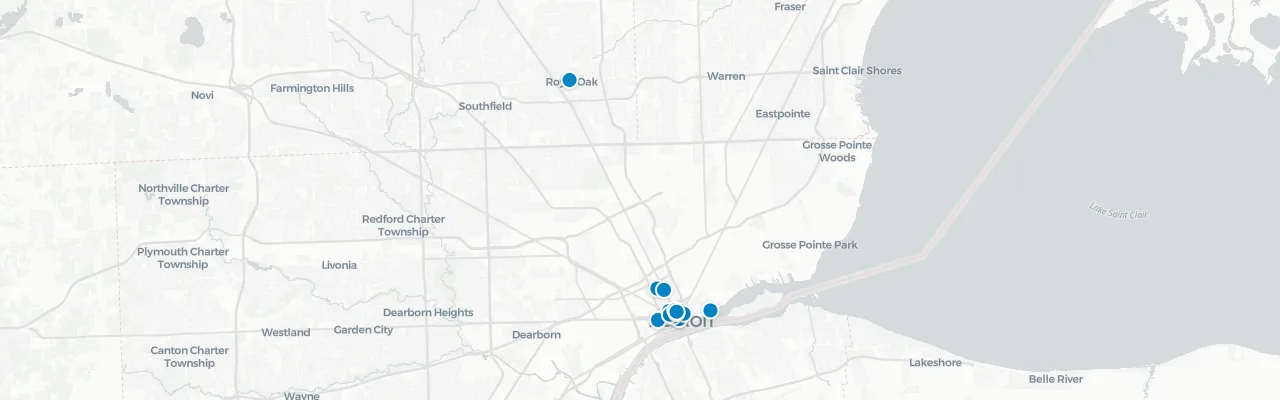 Map of rooftop venues in Detroit