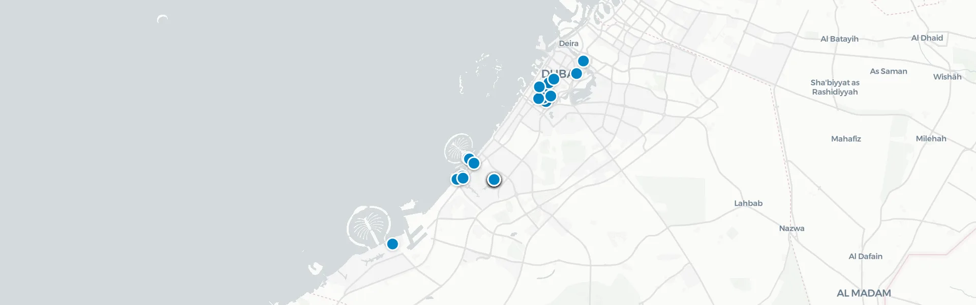 Map of rooftop venues in Dubai