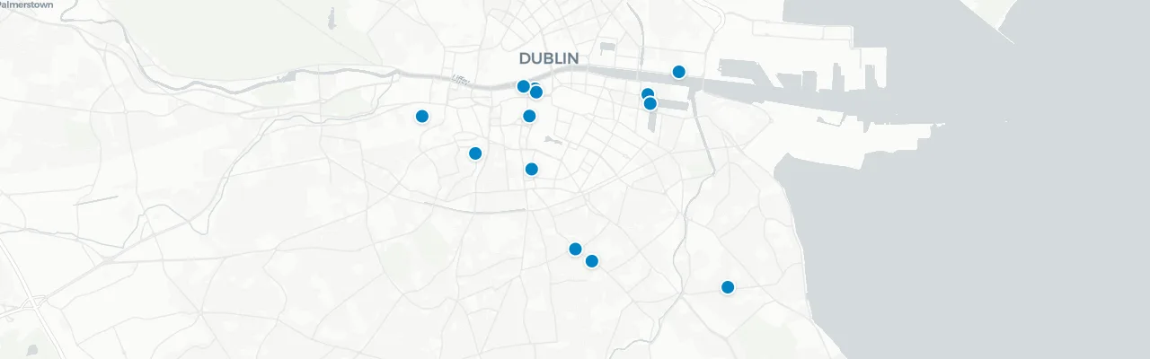 Map of rooftop venues in Dublin