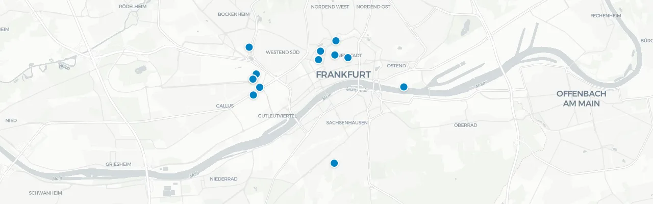 Map of rooftop venues in Frankfurt