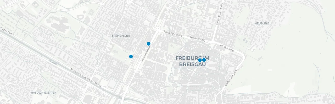 Map of rooftop venues in Freiburg