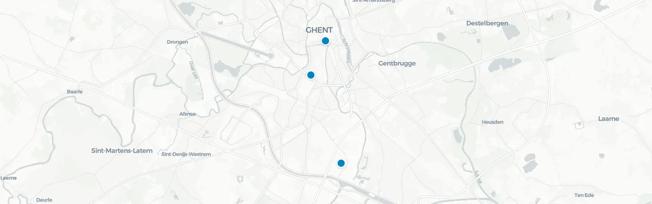 Map of rooftop venues in Ghent