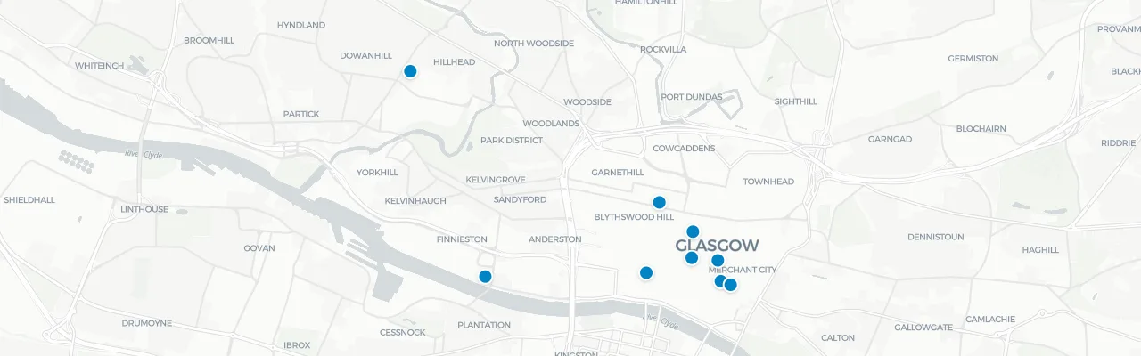 Map of rooftop venues in Glasgow