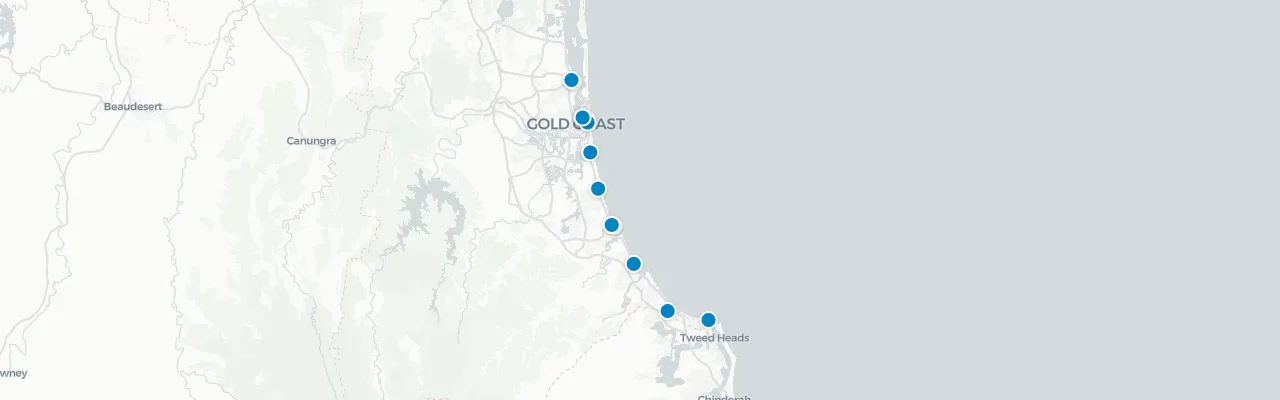 Map of rooftop venues in Gold Coast
