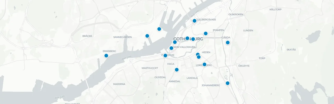 Map of rooftop venues in Gothenburg