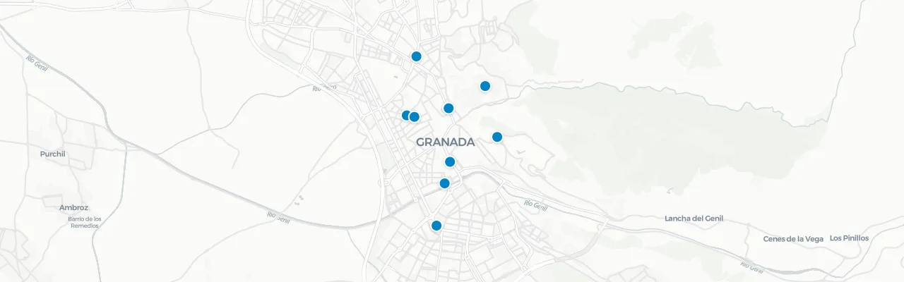 Map of rooftop venues in Granada