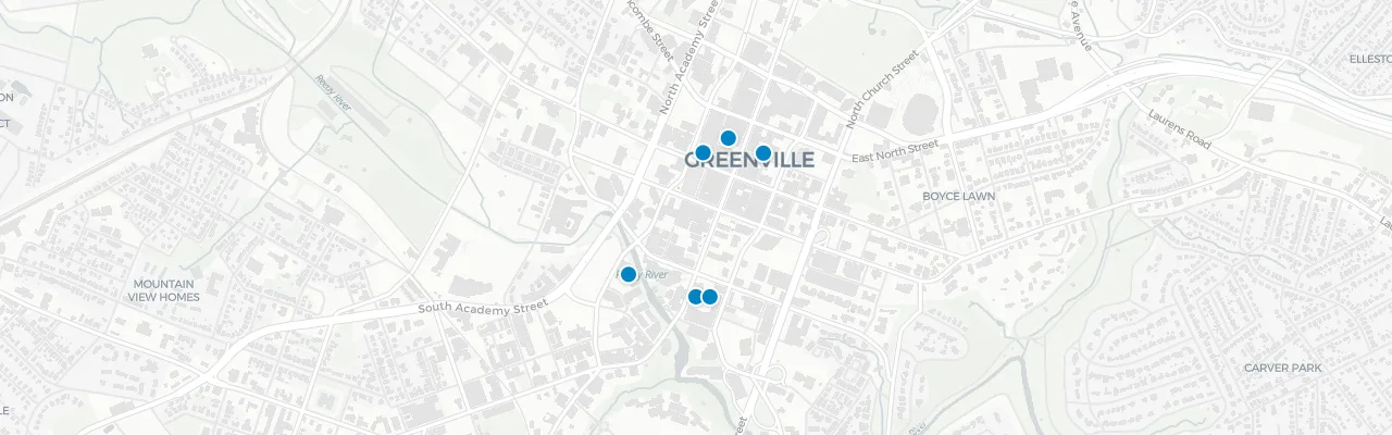 Map of rooftop venues in Greenville